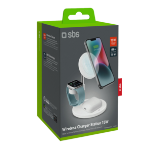 SBS MagSafe 3 i 1 laddstation, snabbladdare, 15 W, vit