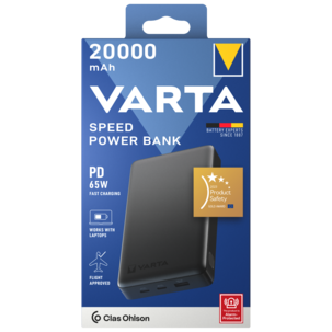 Varta speed powerbank 20000 mAh, 65W, snabbladdare