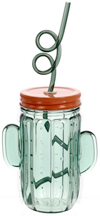 Plastkrus med lokk og sugerør, kaktus