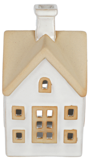 Ljuslykta hus i keramik för värmeljus, vit