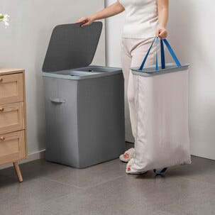 Skittentøyskurv med lokk og 2 vaskeposer, 56 x 40 x 67 cm