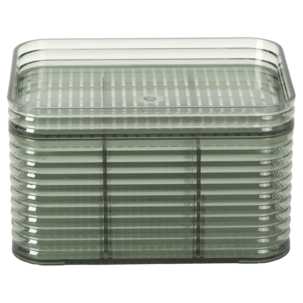 Pinottava säilytyslaatikko, kansi ja lokerot, läpinäkyvä vihreä