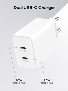 Lader USB-C 2 porter GaN PD, 45 W