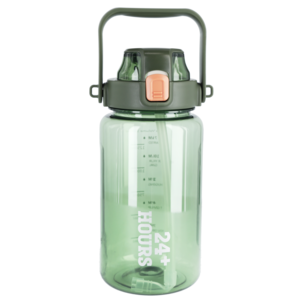 Vattenflaska 1,5 liter, sugrör och måttskala, grön