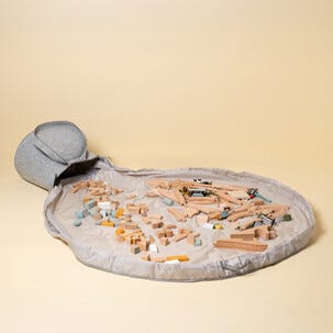 Lekematte med oppbevaringskurv, 135 cm, grå