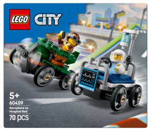 LEGO City Lentokone vastaan sairaalasänky -kilpa-autopakkaus 60459, yli 5-vuotiaille