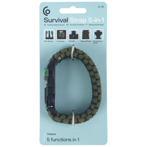 Överlevnadsarmband 5-i-1 med kompass, tändstål och visselpipa