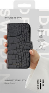Ideal of Sweden Magnet Wallet+ for iPhone 16 Pro, croco svart