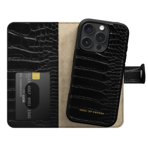 Ideal of Sweden Magnet Wallet+ for iPhone 16 Pro, croco svart