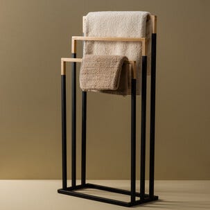 Pyyheteline lattialle, 3 tasoa, bambu, musta metalli