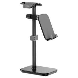 Exibel hörlursställ med justerbar mobilhållare