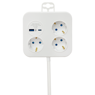 Grenuttag 3-vägs med USB-A och USB-C, 1,4 meter