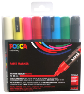 Posca PC-5M tusjer, basisfarger, 8-pakning, 1,8–2,5 mm