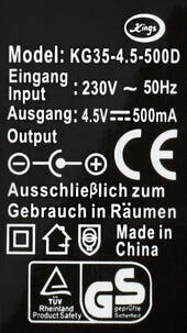 Virtalähde 4,5 V/500 mA