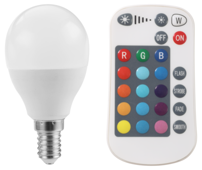 Dimbar LED-lampa RGBW E14 3 W, med fjärrkontroll