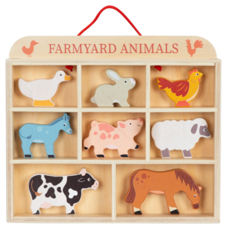 Leikkisetti maatilan eläimet ja hylly puuta, yli 3-vuotiaille