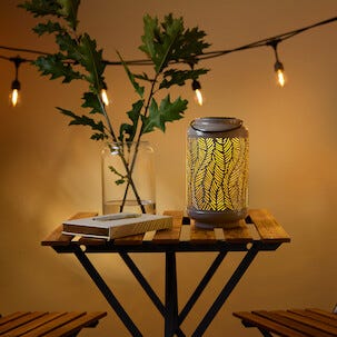 Solcellslykta metall, beige och guld, utomhus, 25 cm