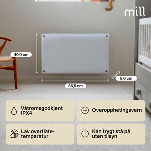 Mill Sähköpatteri, lasinen etuosa, valkoinen