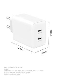 Lader USB-C 2 porter GaN PD, 45 W