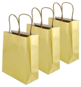 Presentpåse med handtag, guld, 3-pack