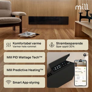 Mill Glass Smart WiFi element Gen. 4, svart, 1050 W