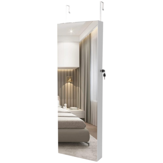 Hängande smink- och smyckesförvaring med spegel, vitt