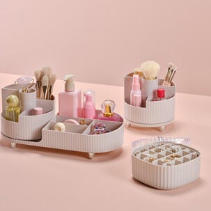 Pyörivä beige meikkiteline, iso, 34,5 x 14,7 x 14,3 cm