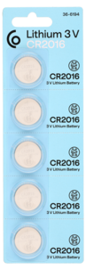 CR2016 litiumbatteri 3 V, 5-pakning