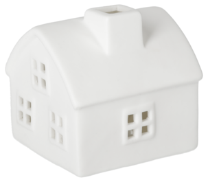 Lite hus i keramikk med LED-lys og timer, 6 cm