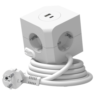 Cube Jatkojohto kuutio, USB-A, USB-C ja virtakytkin