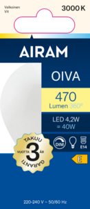 Airam Oiva LED-lamppu himmennettävä E14 4,2 W, lämpimän valkoinen