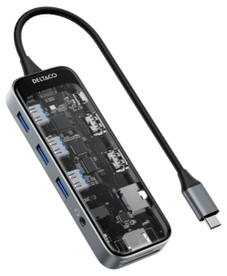 Deltaco USB-C hub 10 portar, transparent