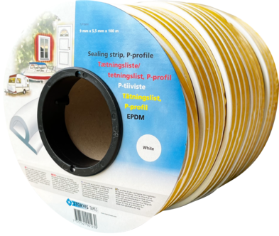 Tetningslist P-profil hvit, 3–5 mm 100 m, Stokvis Tapes