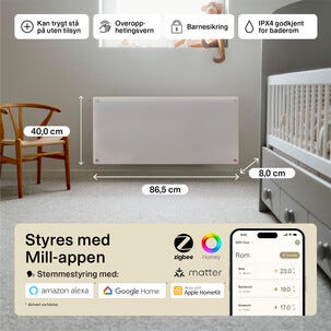 Mill Glass Smart WiFi Sähköpatteri Gen. 4, valkoinen, 1000 W