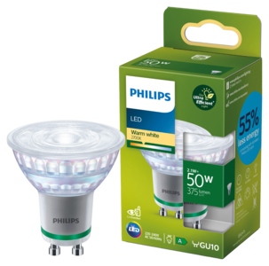 Varmhvit LED-pære spot GU10 2,1 W, Philips Ultra Efficient