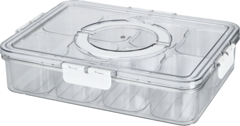 Snackslåda med 8 fack och bärhandtag