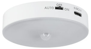 Batteridrevet garderobelampe med sensor, rund, oppladbar