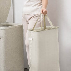 Smal vaskekurv med lokk, plast/tekstil, 22 x 40 x 67 cm