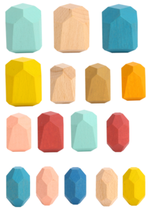Byggeklosser i tre, 16 deler, fra 3 år