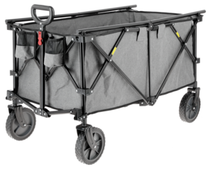 Sammenleggbar tralle med store hjul og teleskophåndtak