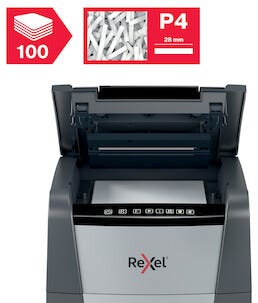 Dokumentförstörare Rexel Optimum AutoFeed+ 100X, korsstrimling
