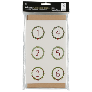 Adventskalender påsar med etiketter, 24-pack