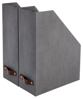 Tidskriftssamlare med läderhandtag 2-pack, mörkgrå, extra bred