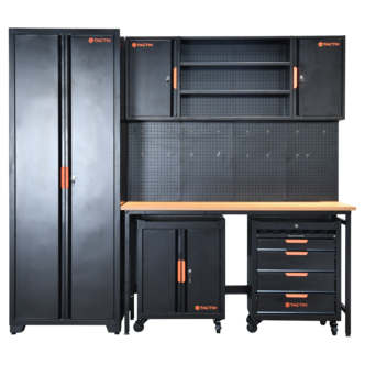 Garageinredning, skåp, arbetsbänk och verktygstavla, 6 delar