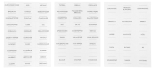 Etiketter til glass, krydder og tørrvarer