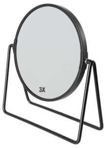 Rundt sminkespeil med forstørring, svart