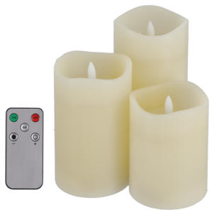 LED-kynttilä vahakynttilä, paristo, kaukosäädin, 3 kpl, Pure Living Nordic