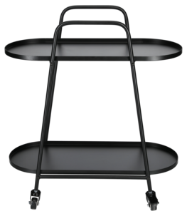 Rullvagn med 2 hyllplan, svart stål