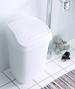 Pieni roskakori heilurikannella, valkoinen, 10 litraa