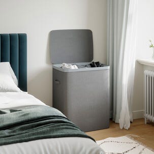 Tvättkorg med lock och 2 tvättpåsar, 56 x 40 x 67 cm